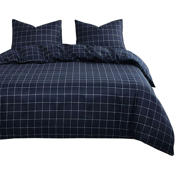 Grid Comforter Set White with Black Grid Geometric Modern Pattern Printed 3pcs, Twin Size Soft Microfiber Bedding Wake In Cloud Grid Comforter Set White with Black Grid Geometric Modern Pattern Printed 3pcs, Twin Size Soft Microfiber Bedding Wake In Cloud